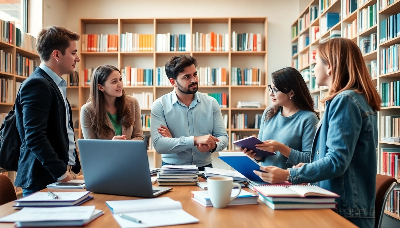 Students collaborating on research for an original UK degree in a university setting.