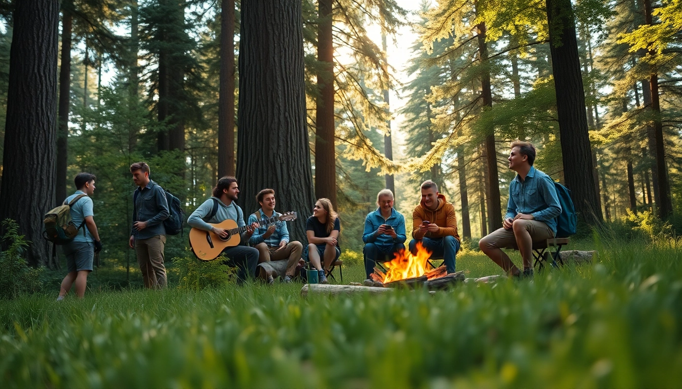 Friends enjoying outdoor adventures together at www.sudswild.com with a picturesque forest backdrop.