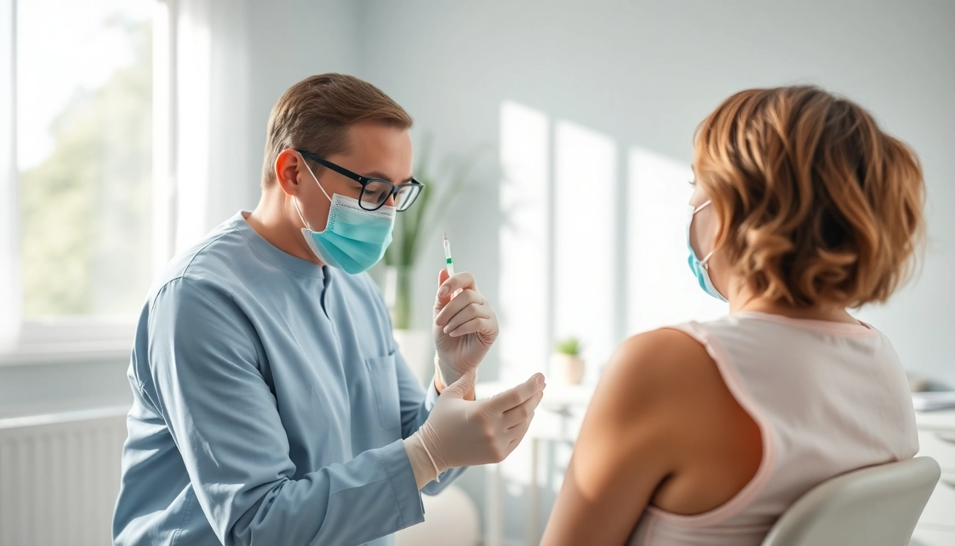 Administering the Fett-weg Spritze in a calming clinic environment, showcasing a skilled professional.