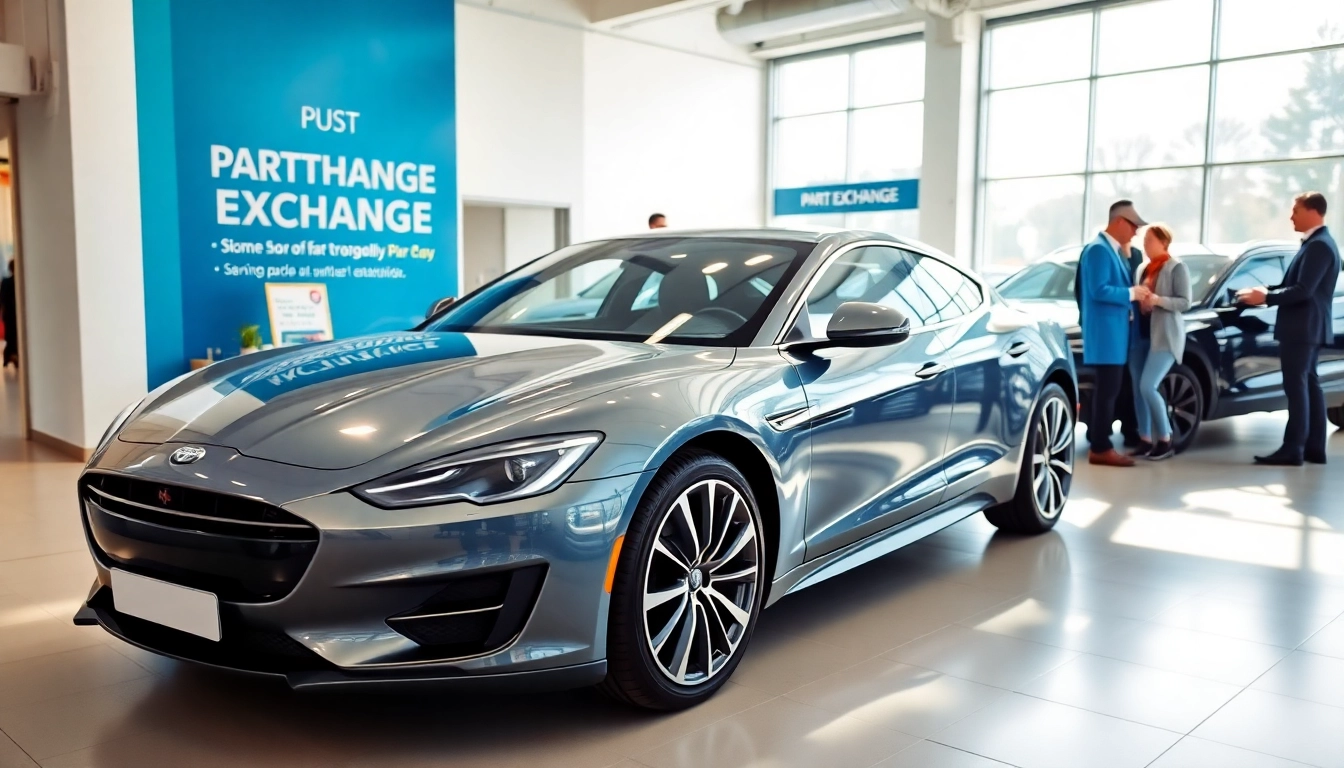 Actively exploring part exchange options at a modern automotive dealership.