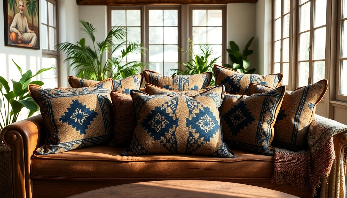Stylish Mali Mudcloth Cushion Covers enhancing a rustic living room decor.
