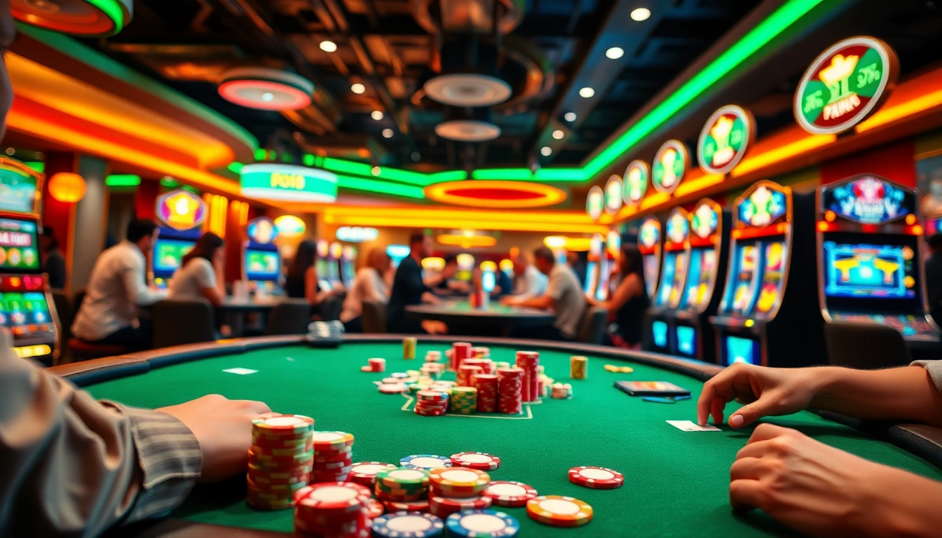 Engaging scene at an online casino Singapore with colorful gaming elements and vibrant atmosphere.