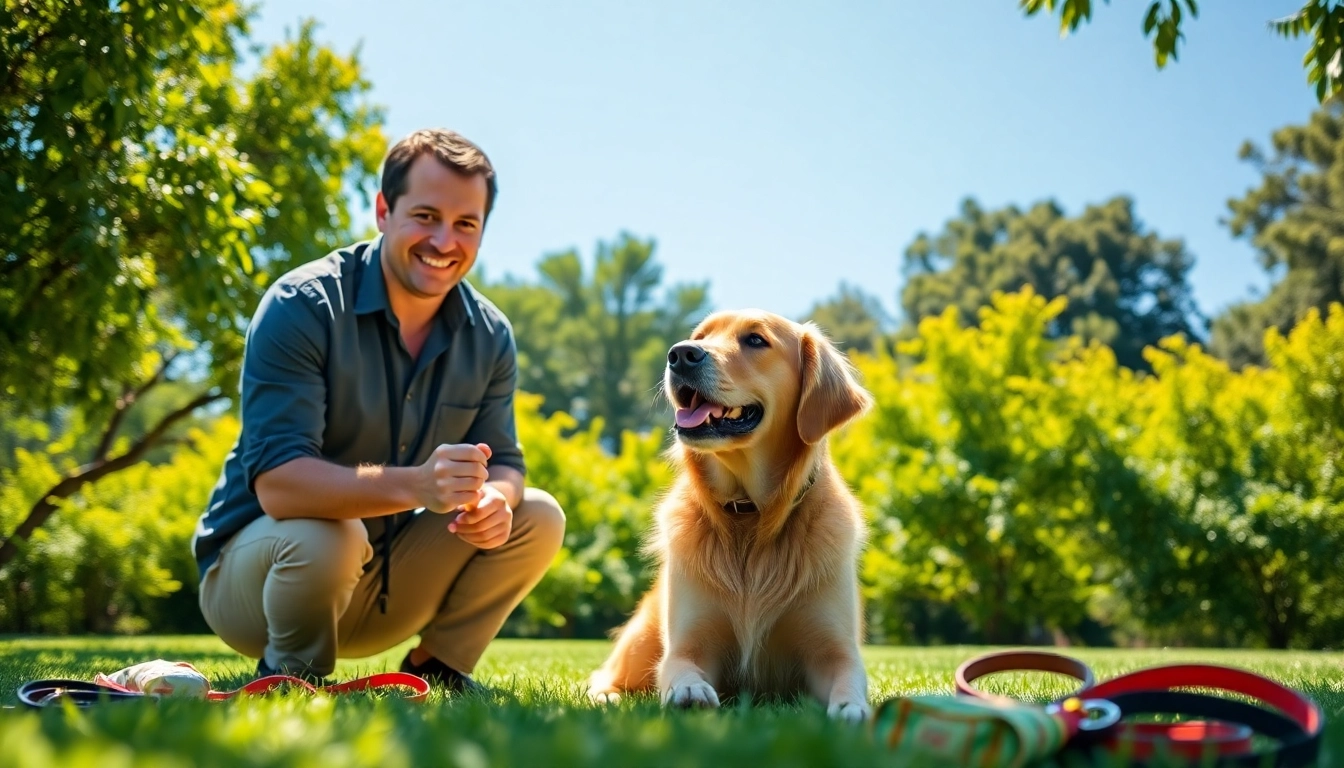 Engaging dog training session in Irvine with a trainer and golden retriever focused on Dog Training Irvine techniques.
