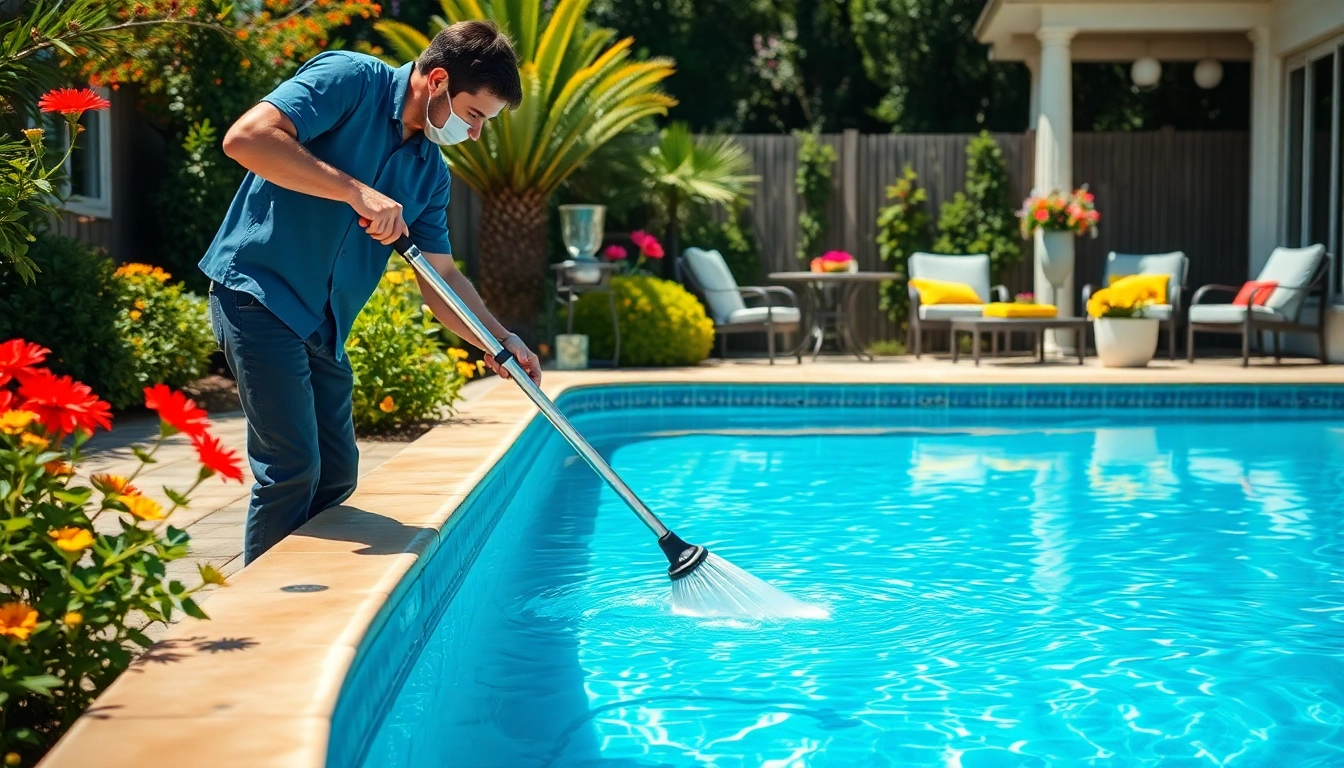 Ensure your pool remains pristine with our expert pool cleaning service near me, showcased by a professional technician.