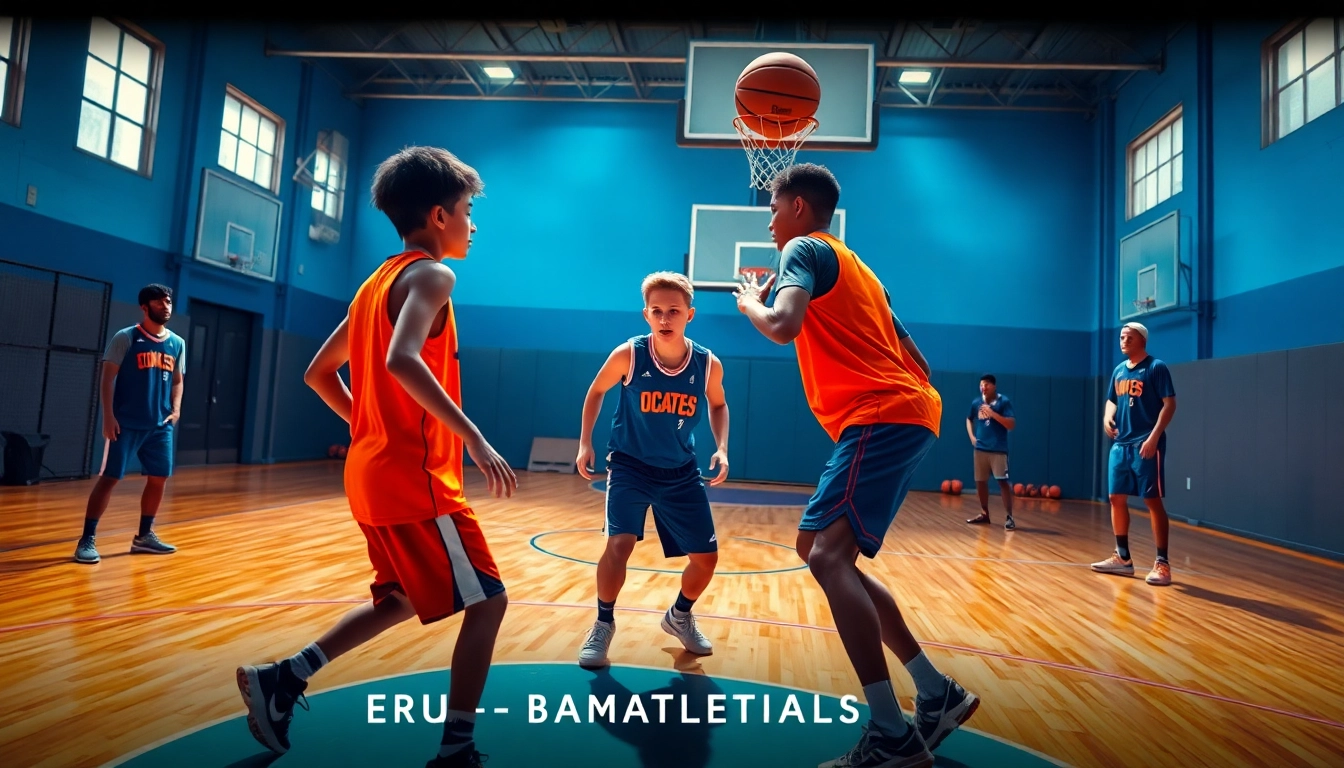 Engaged athletes at the Takeover Basketball Academy practicing intense drills on the court.