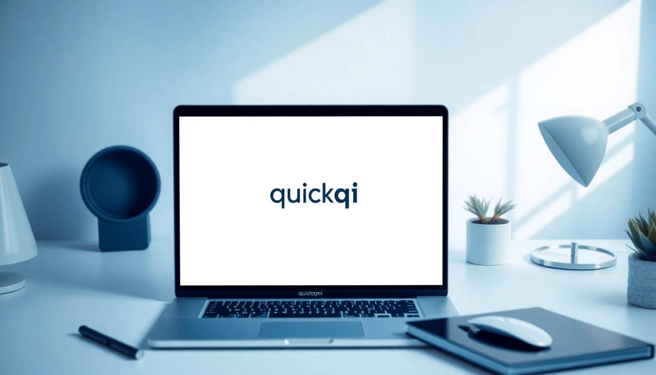 Experience the seamless interface of quickq官网 on a stylish laptop in a bright workspace.