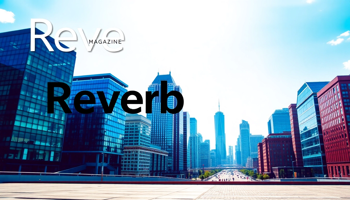 Highlight the Reverbtime Magazine cover design in a modern urban setting.
