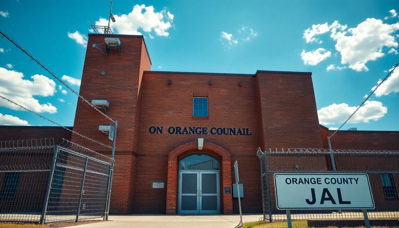 View of the Orange County Jail facade showcasing security features and entrance.