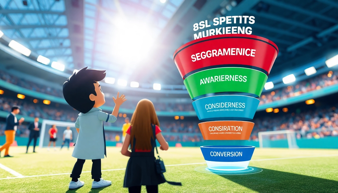 Visualizing funnels for sports businesses as a vibrant roadmap showcasing client engagement stages.