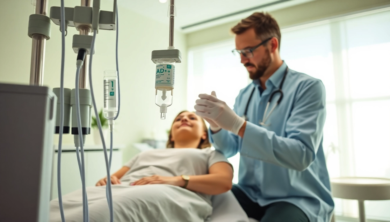 NAD+ IV therapy near me being administered in a modern clinic by a professional healthcare practitioner.