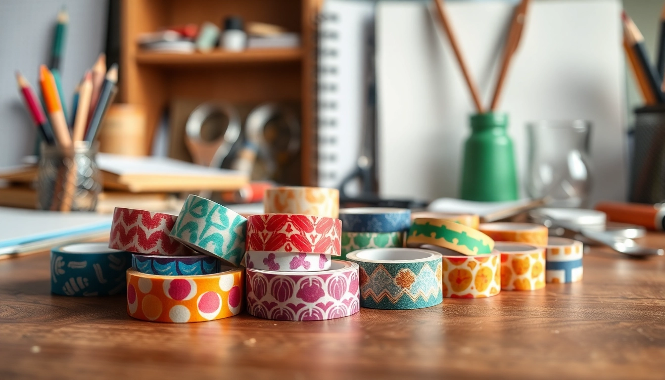 Create stunning custom washi tape designs displayed on a creative workspace.