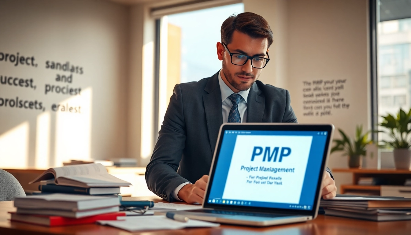 PMP exam taker studying in an organized office, showcasing how hard is the PMP exam preparation.