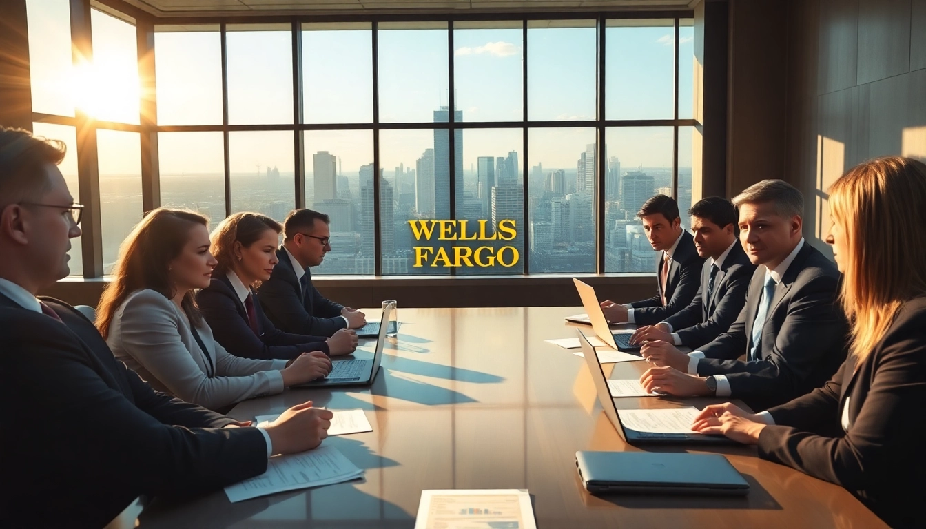 Illustration of a serious corporate meeting about the layoff wells fargo, showcasing executives discussing.