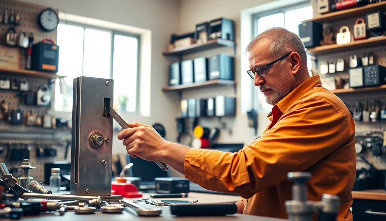 Locksmith Miami service in action, showcasing expert locksmith working on door locks.