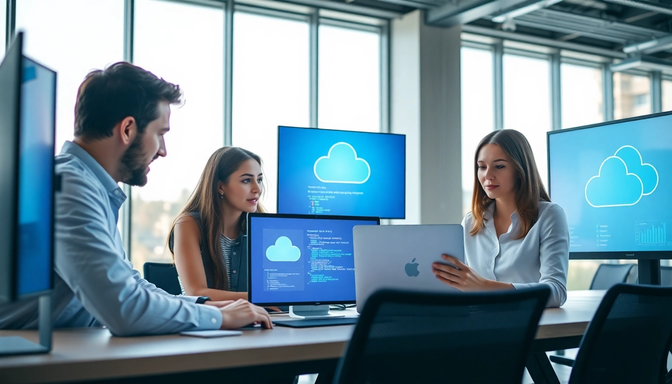 Showcasing a collaborative team focused on cloud infrastructure and DevOps services in a modern office