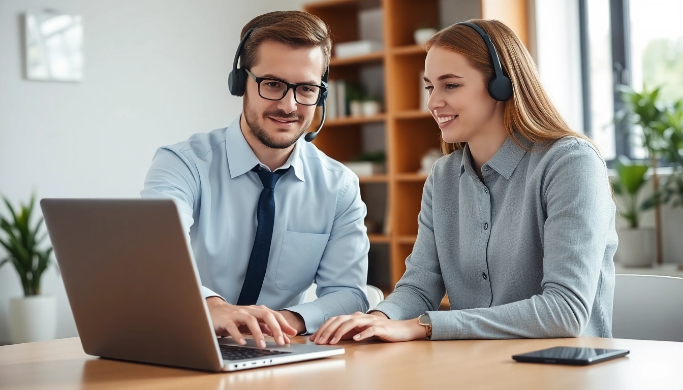 Get professional computer it support with a technician assisting a client in a bright office.