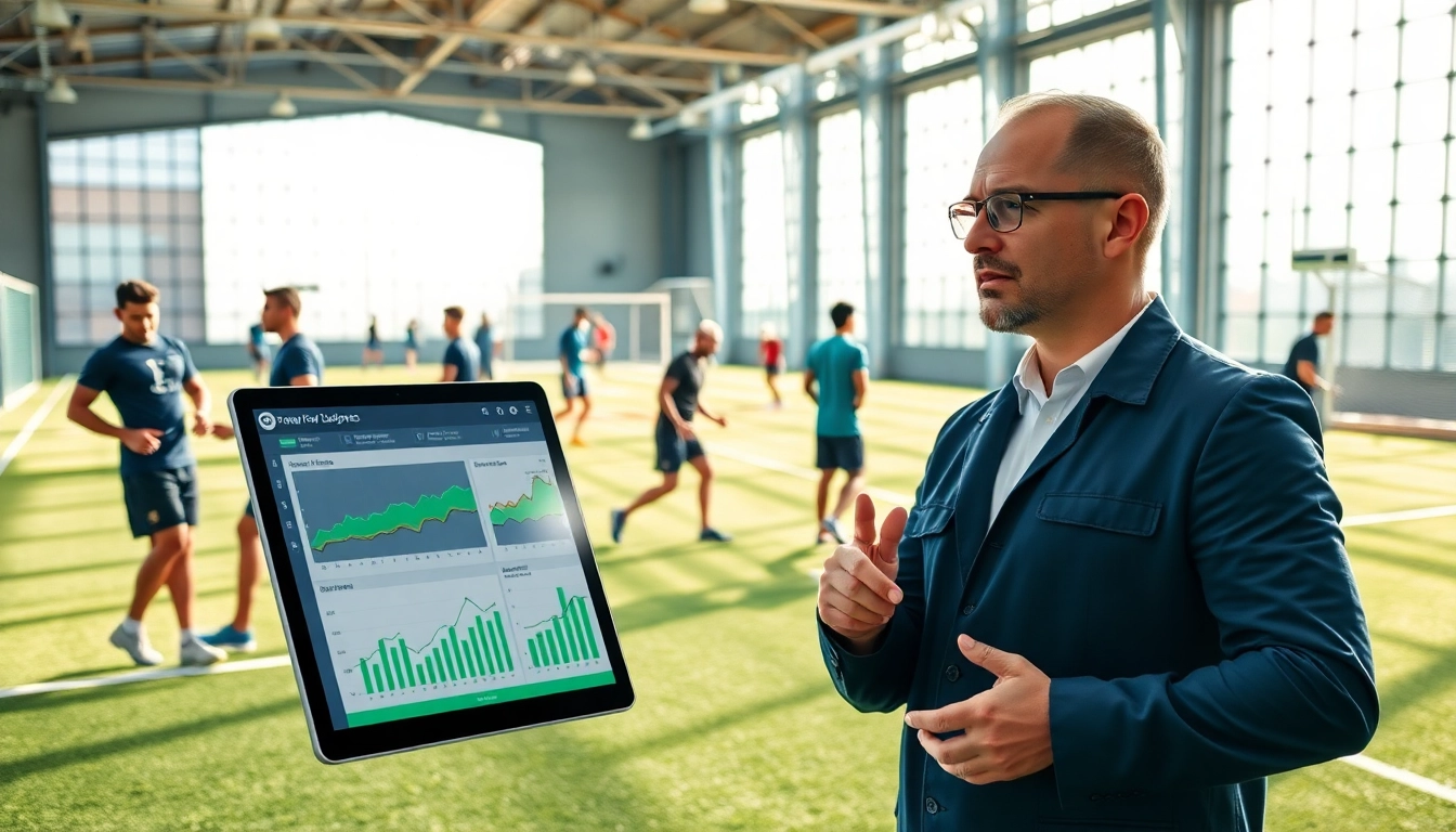 Evaluate funnels for sports businesses in a modern training facility with analytics on display.
