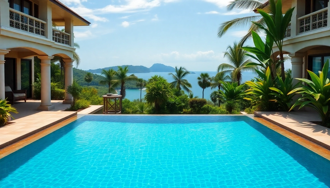 Showcasing villa management with a stunning tropical villa and inviting poolside atmosphere.