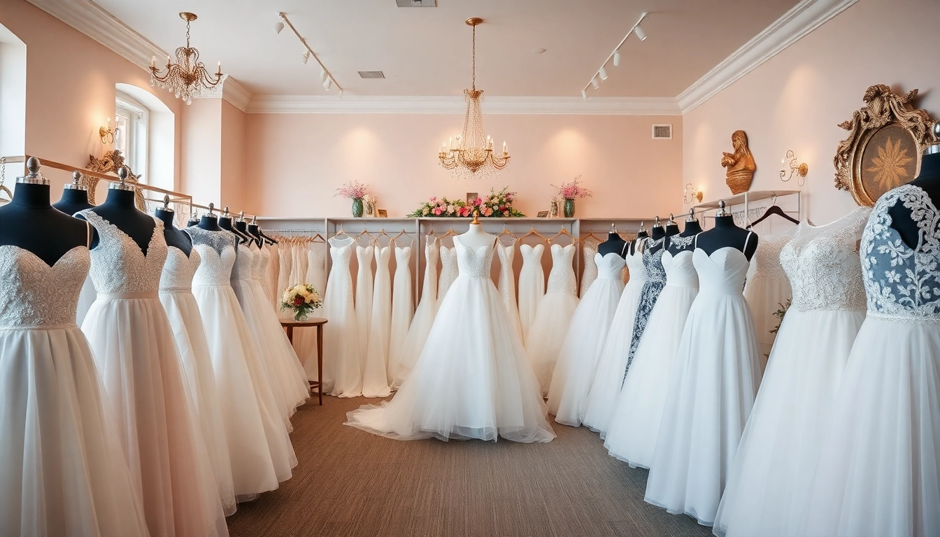 Manitoba bridal salons showcasing elegant wedding gowns in a beautifully decorated boutique