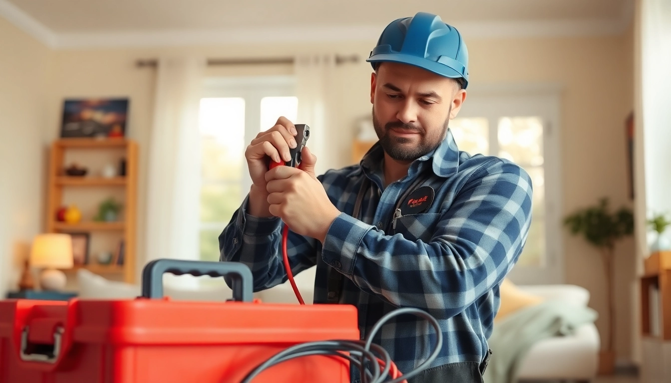 Electrician providing expert Electrical Service repair in a cozy home environment with tools.