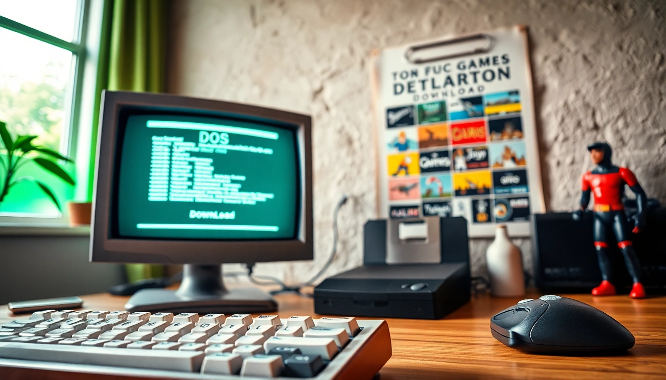 dos games download experience on a vintage computer setup with a retro keyboard
