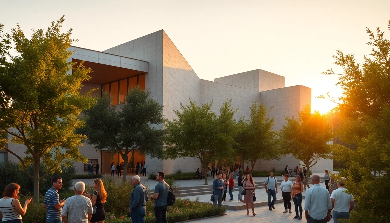 Visitors admire the unique architecture of Jerusalem Art Museum showcasing cultural richness.