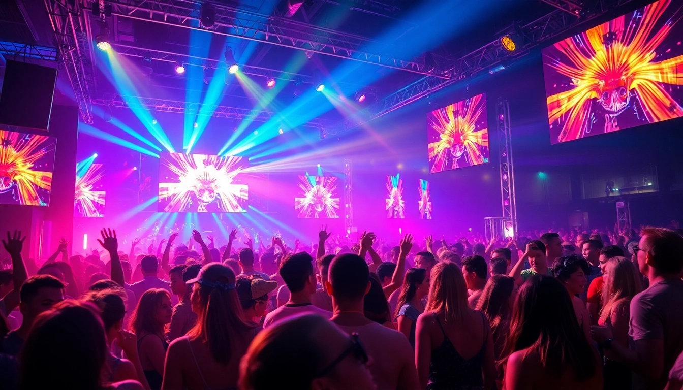 Experience the energetic atmosphere of a miami rave with vibrant lights and diverse dancers.