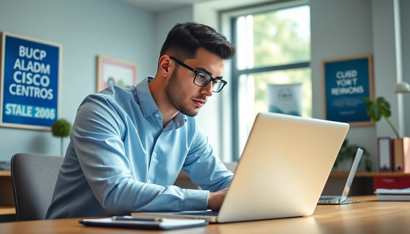 Renew Cisco Certification preparation with focused study materials in a modern office setting.