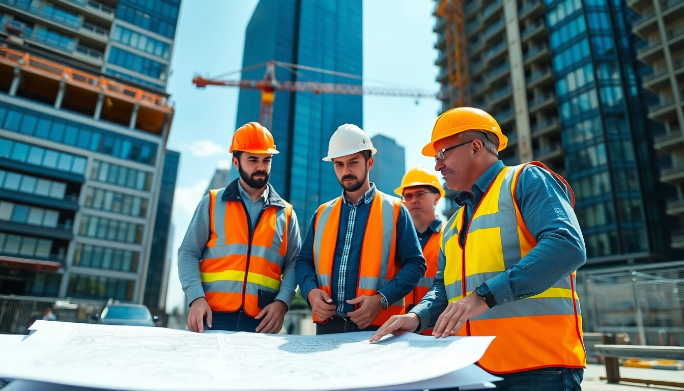 Skilled Manhattan Commercial General Contractor overseeing a high-rise construction project with a dynamic team.