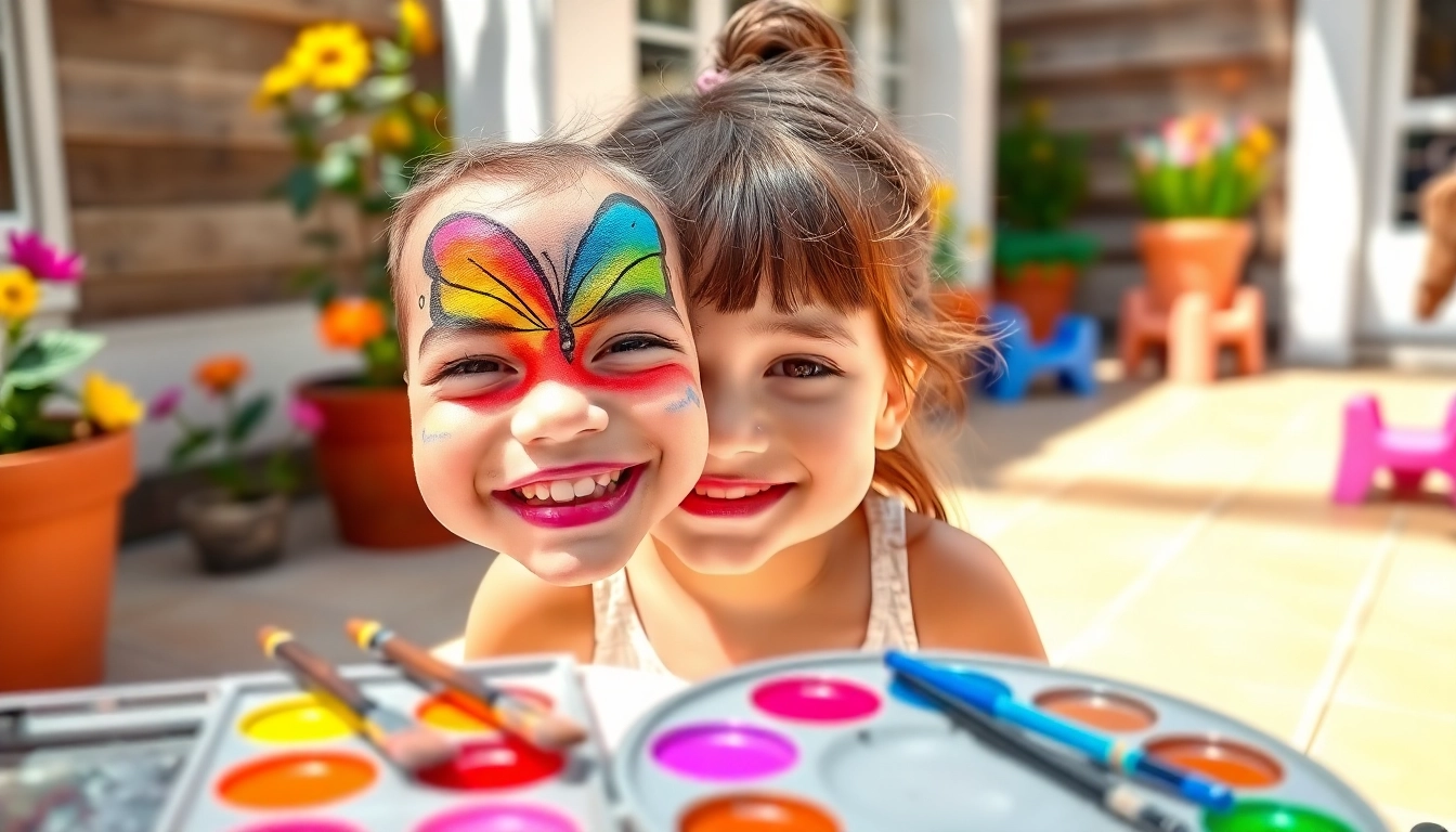 Watch a child enjoying vibrant facepainting with a butterfly design and colorful palette.