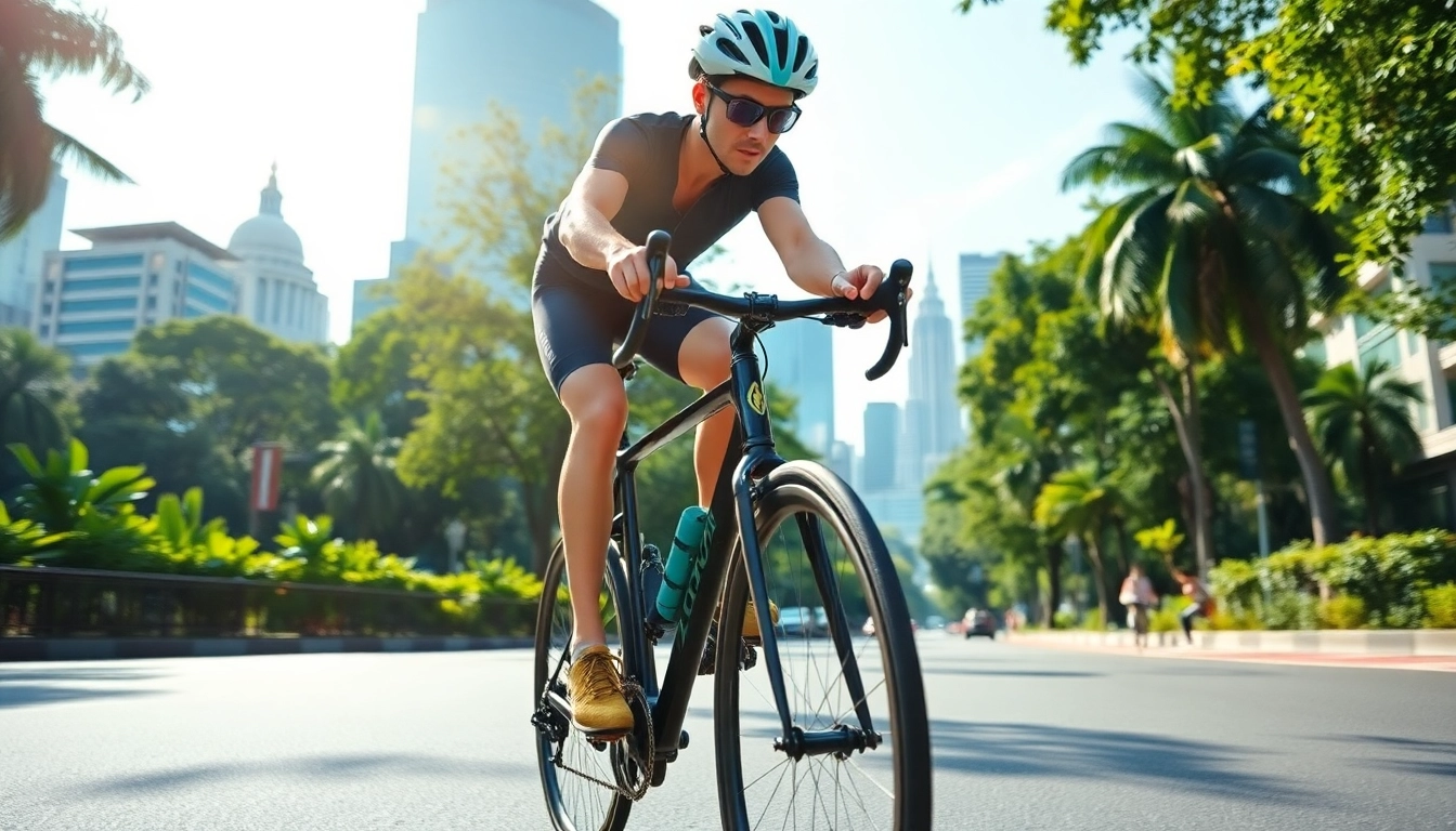 Engaging cyclist enjoying bike hire bangkok on vibrant city streets.