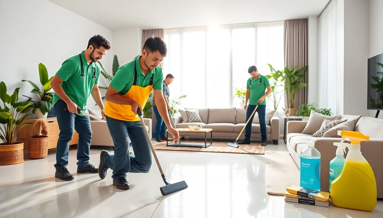 Bond cleaning team working in a spotless room showcasing vibrant, cleaned surfaces.