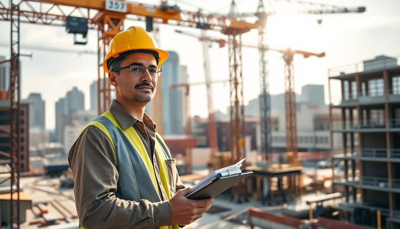 New York Construction Manager directing activities at a busy construction site for maximum efficiency.