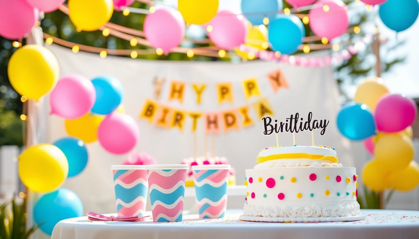 Celebrate a customizable birthday party with personalized decorations and vibrant table setup.