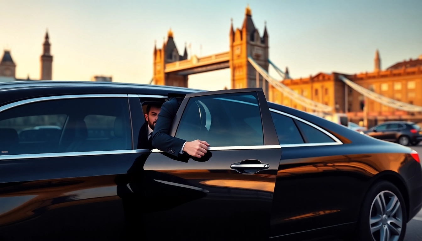 Private chauffeur London welcomes guests in front of an iconic landmark for a luxurious experience.