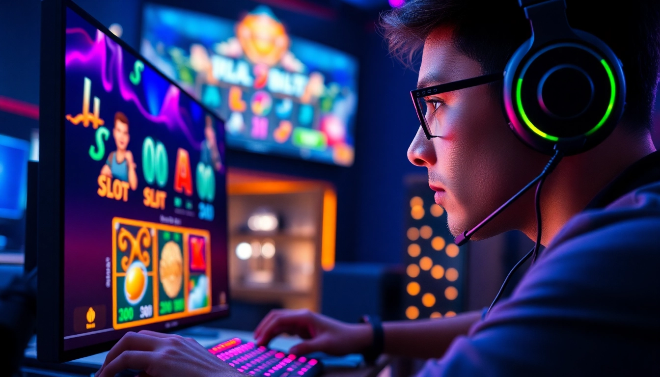 Mengakses bos88 login Slot dengan antusiasme di depan layar gaming modern.