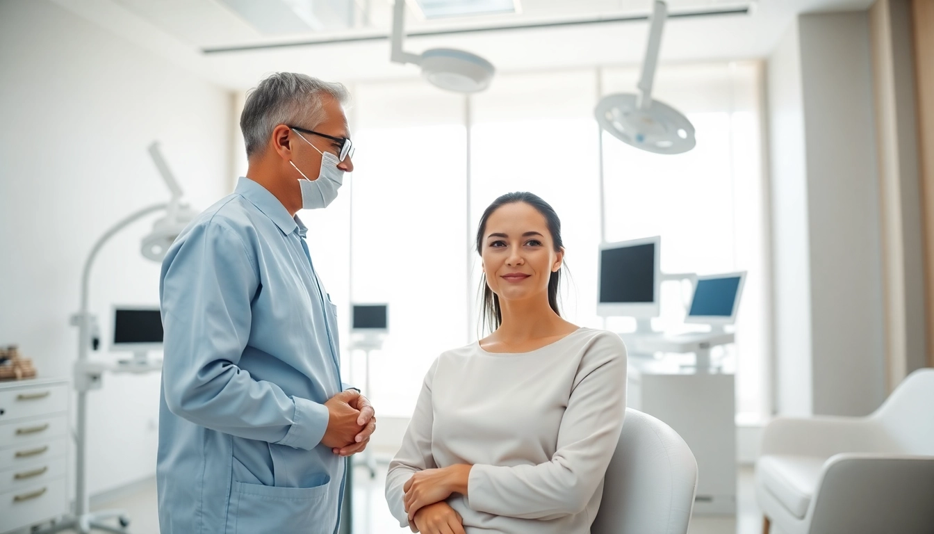 Schönheitschirurgie Braunschweig – Consultative moment between a patient and surgeon in a modern clinic.