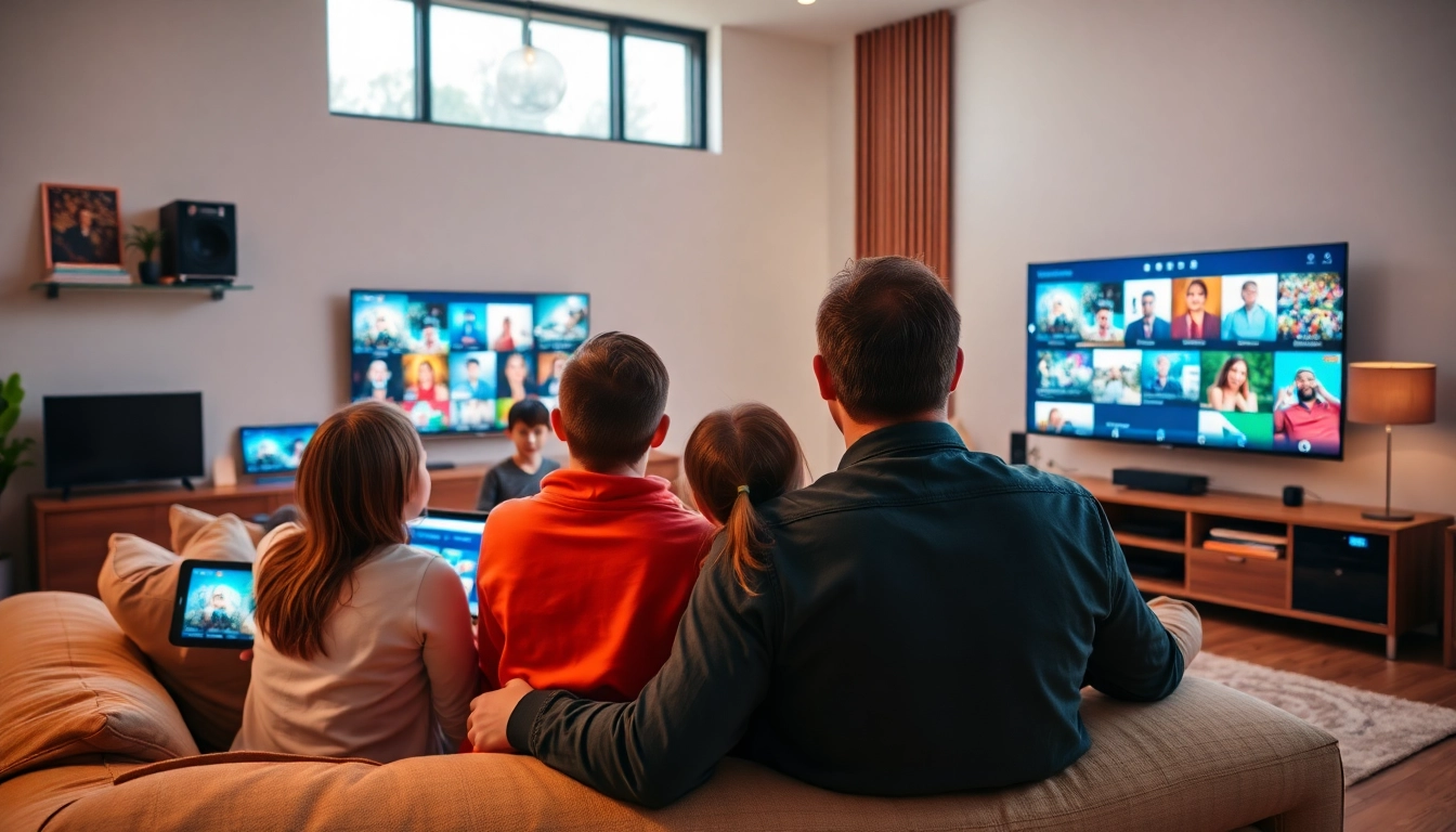 Déployez votre IPTV code avec une famille heureuse profitant de la télévision en streaming.