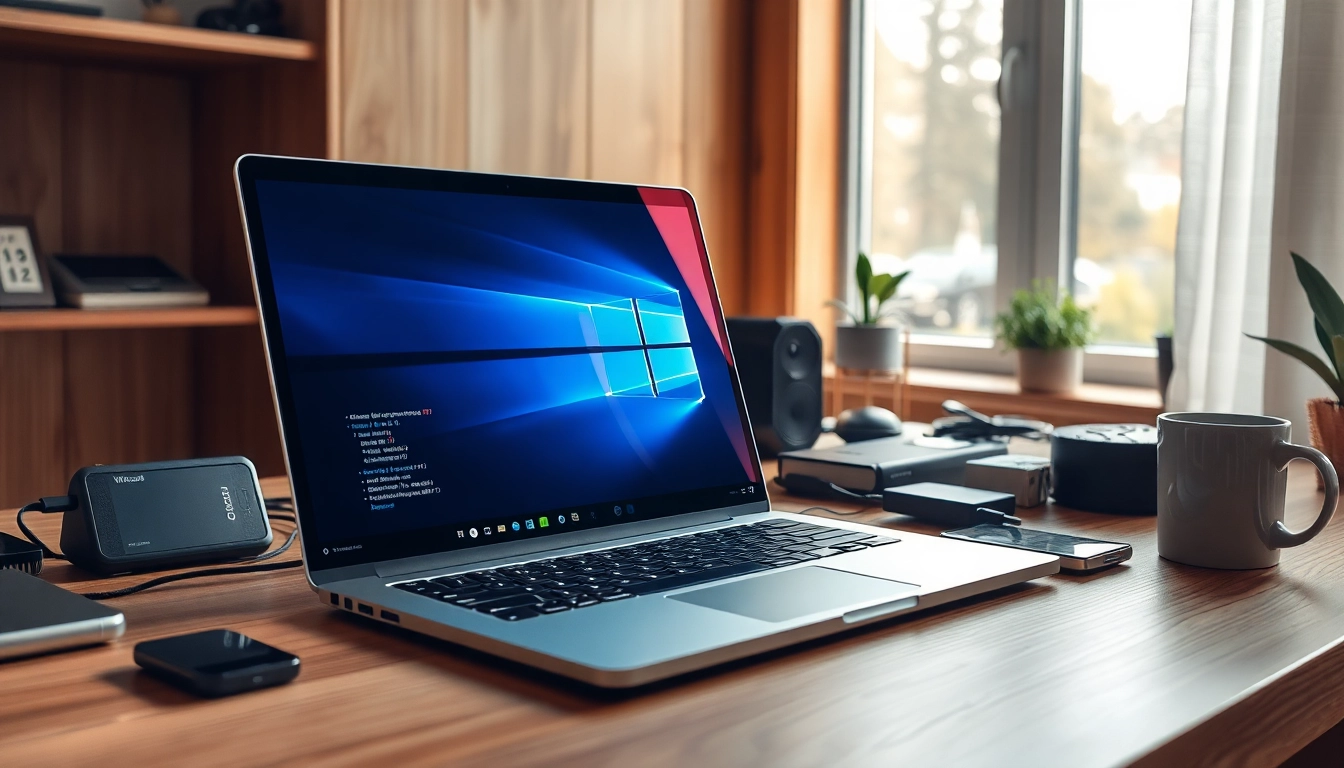 Interaktives Setup mit Microsoft Windows auf einem Laptop in einem modernen Büro.