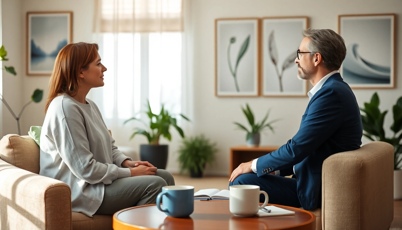 Engaging counselling session with a therapist in a calming office environment