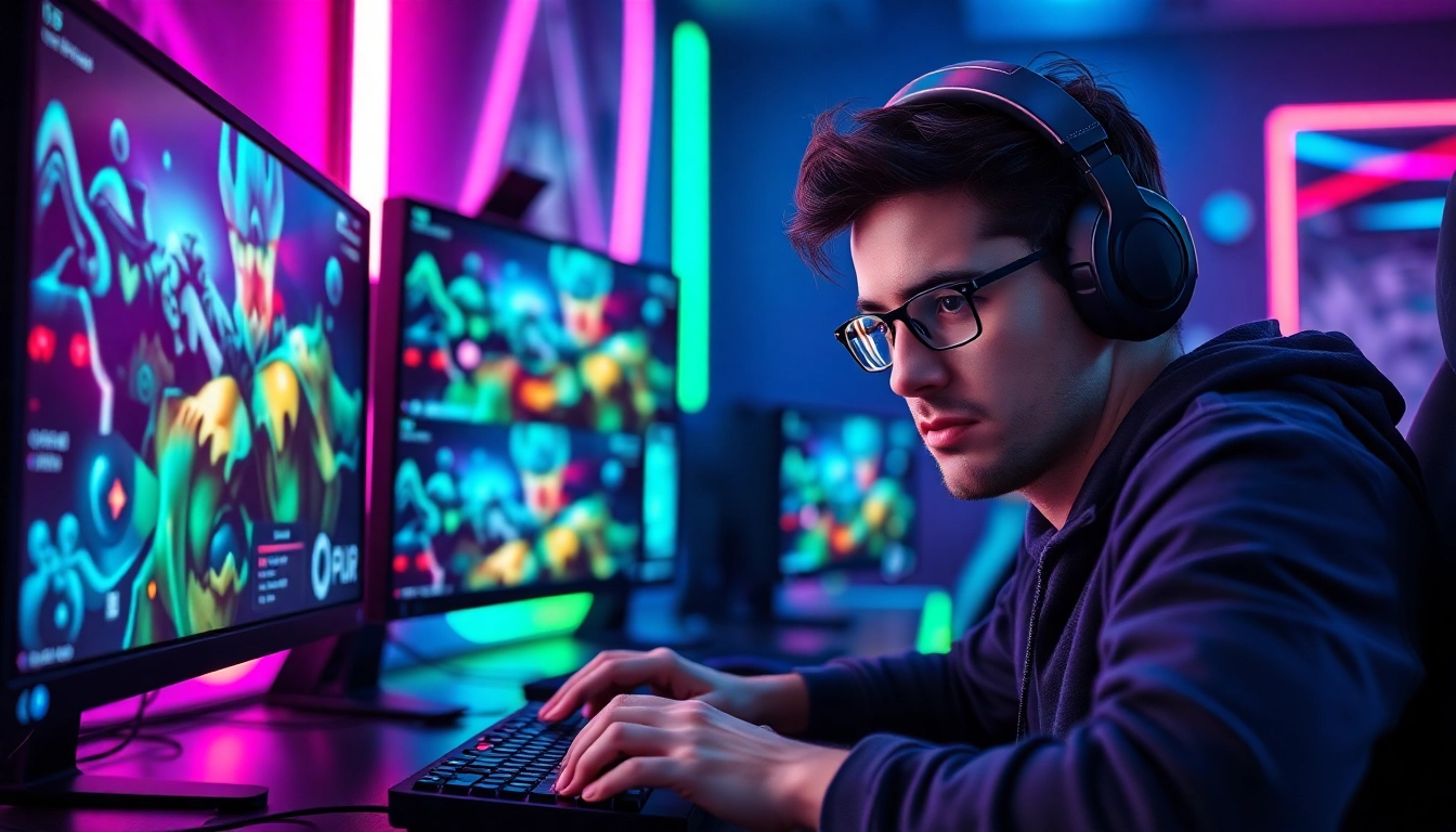 MemeSense CS2 download process showcased through a focused gamer in an energetic gaming environment.