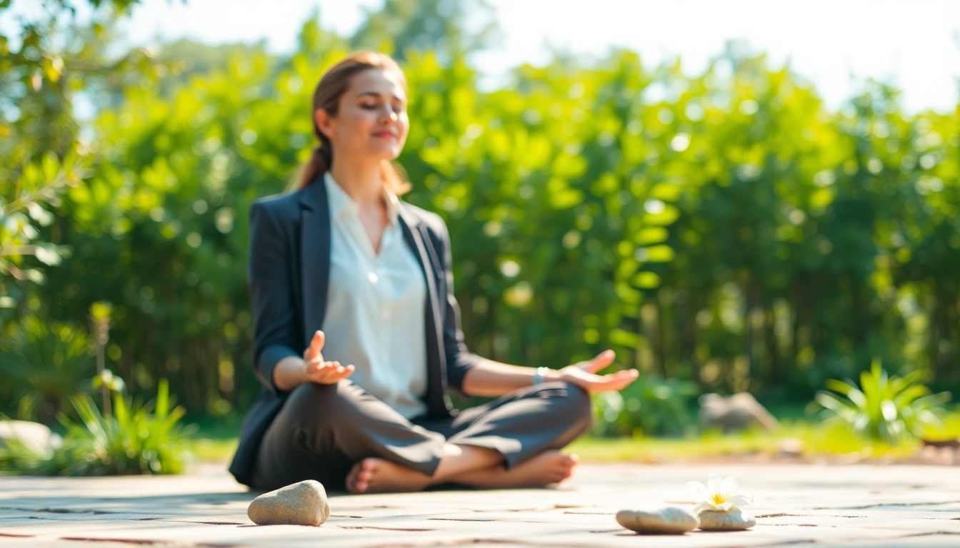 Practicing mindfulness for dealing with anxiety in a peaceful outdoor setting.