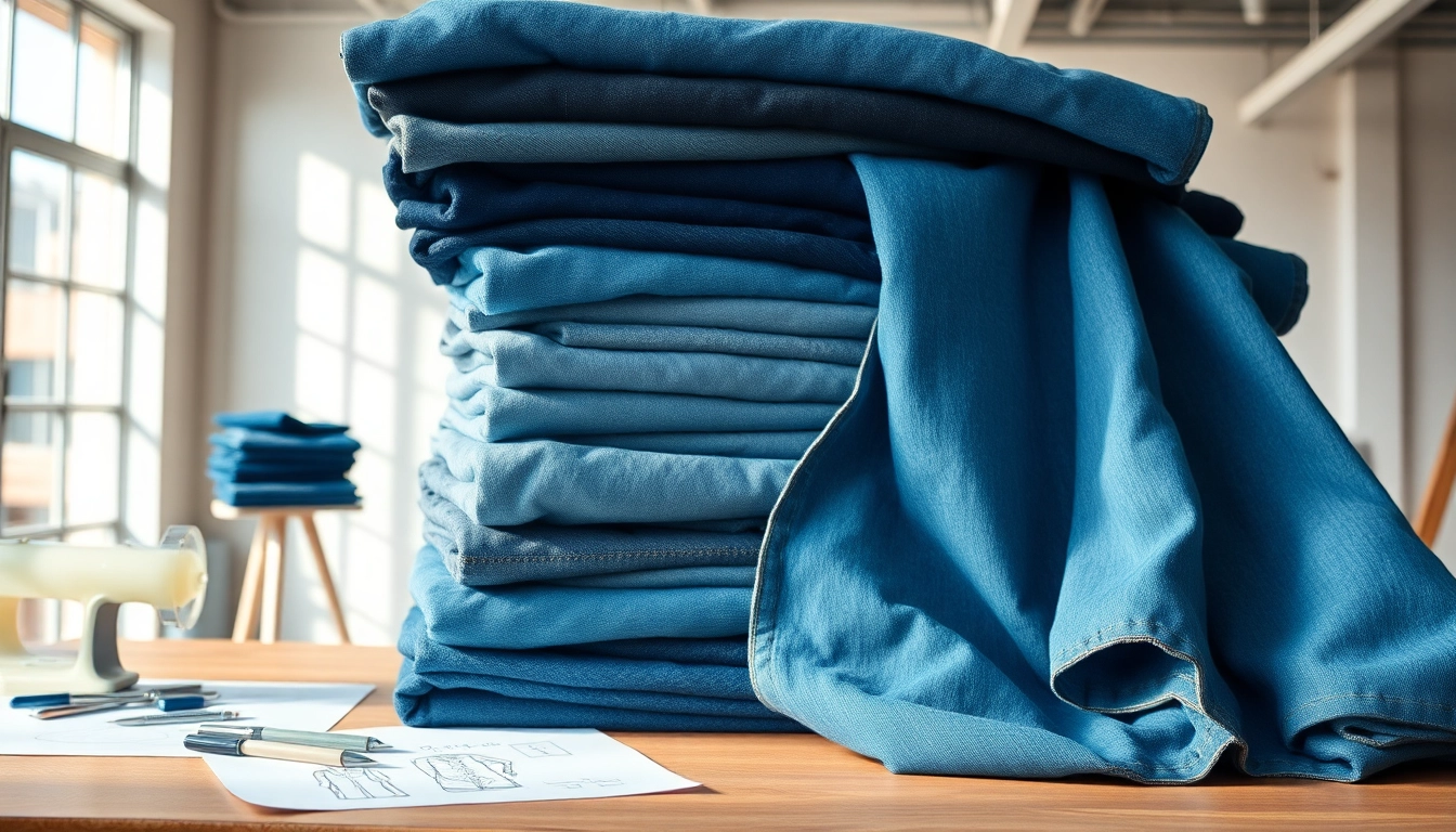Showcase of diverse jeans cloth manufacturers' fabrics revealing quality textures and colors.