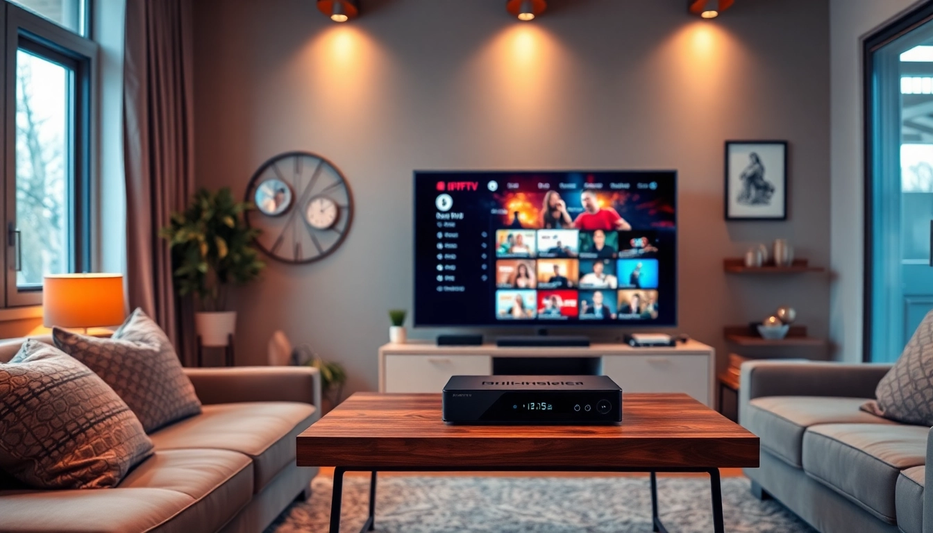 Regarder IPTV code sur un écran de télévision moderne dans un salon cosy.