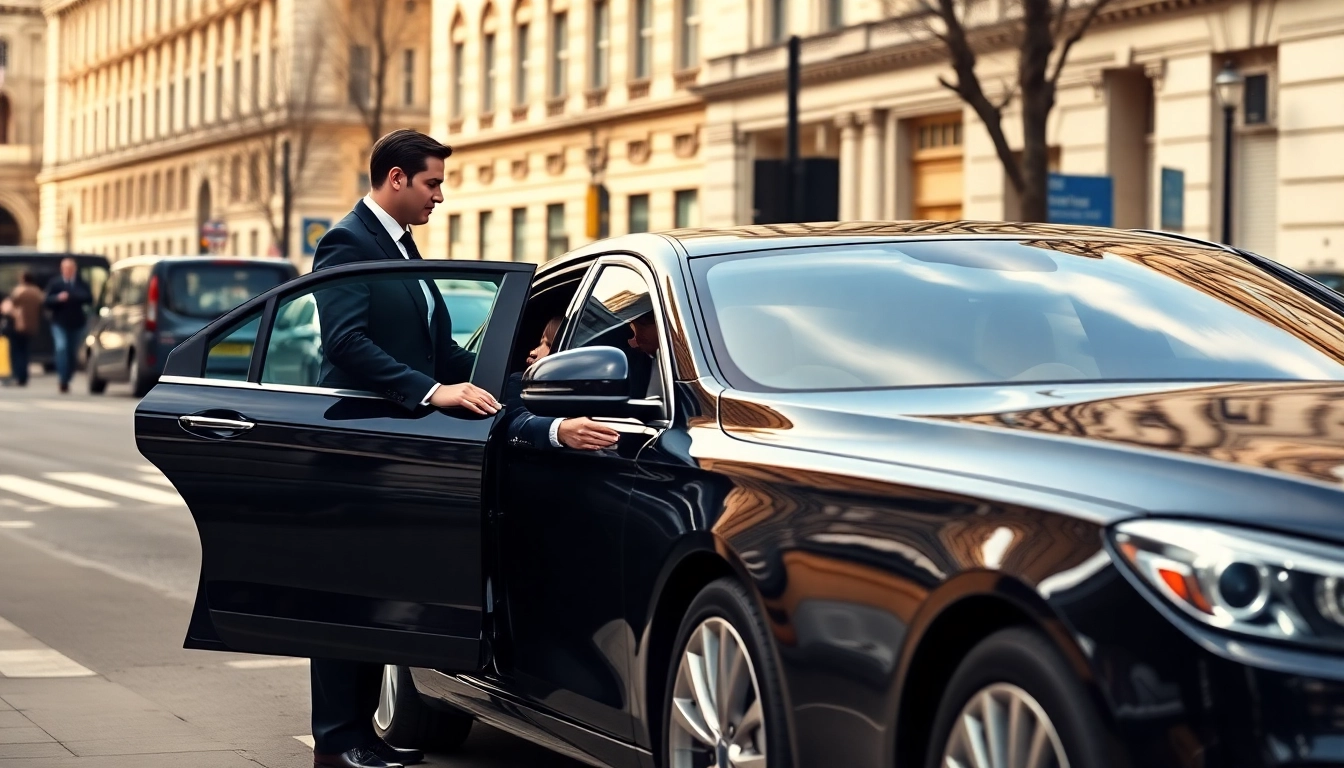Experience a premium chauffeur service London with a professional chauffeur welcoming a passenger in an elegant setting.