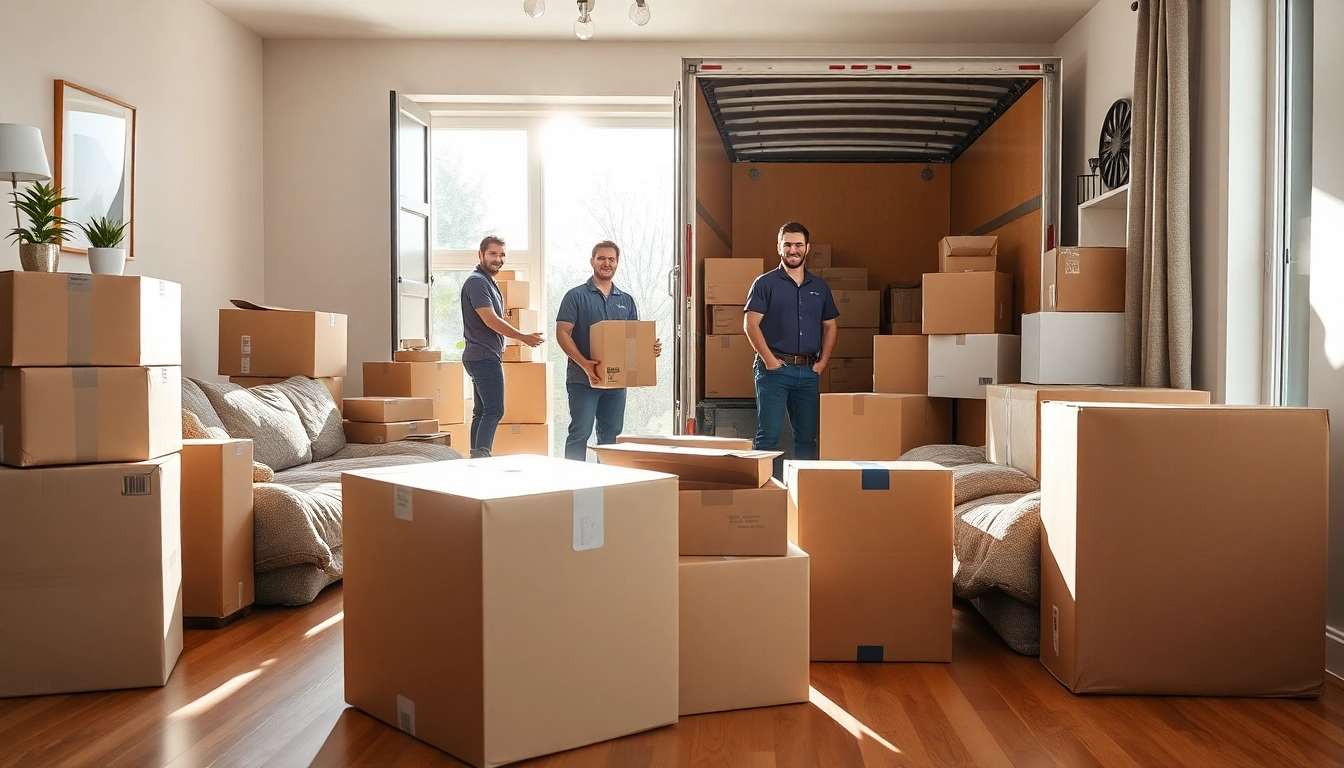Movers Calgary team efficiently loading furniture into a truck in a bright home.