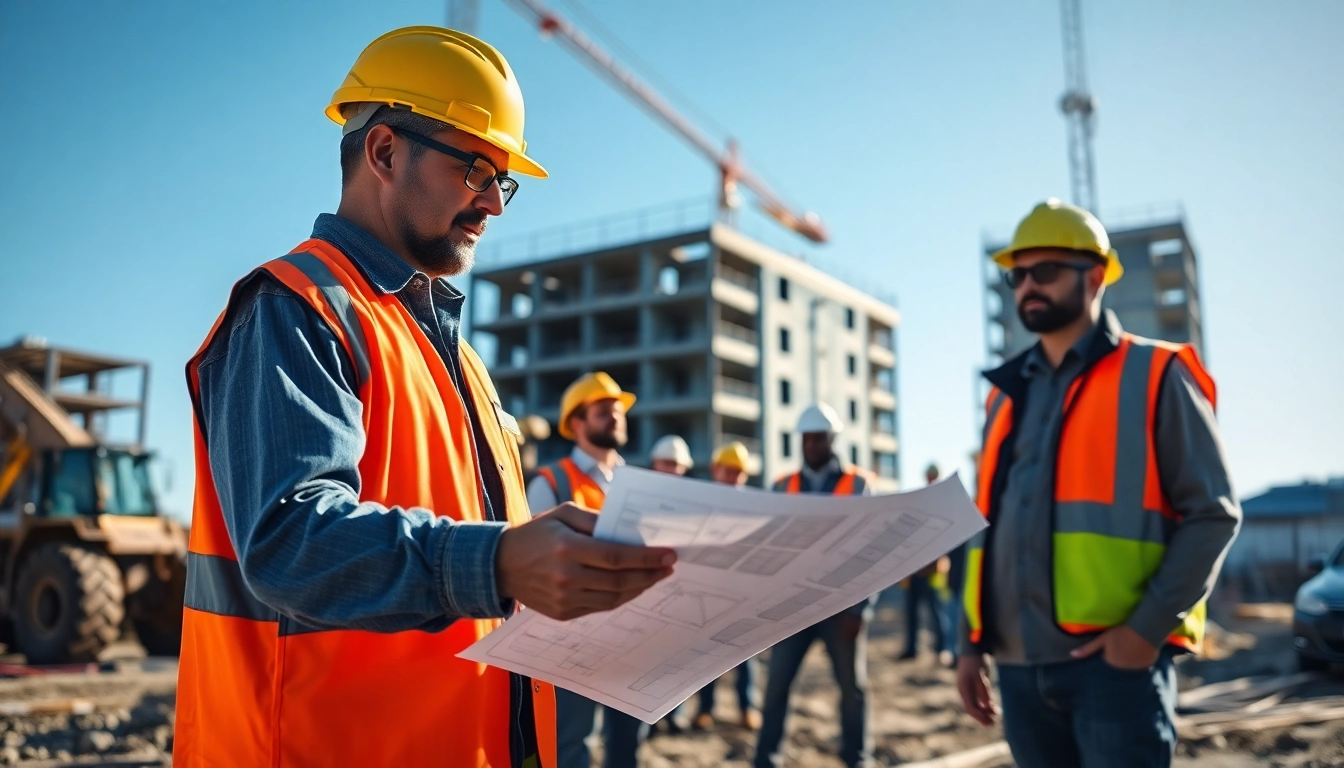 New Jersey Commercial General Contractor engaging with team on a bustling construction site.