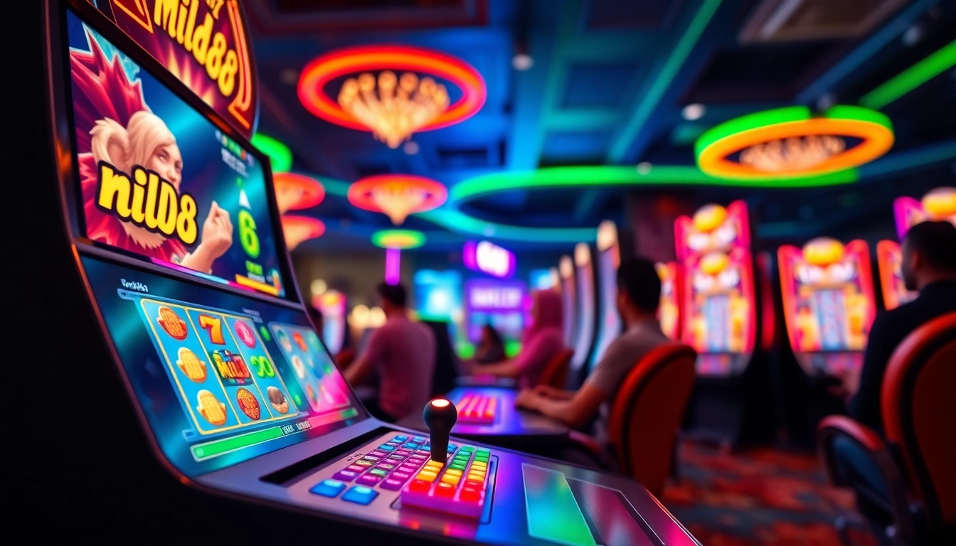 Menyaksikan sesi permainan di mild88 slot dengan grafis yang berwarna-warni dan suasana kasino yang hidup.