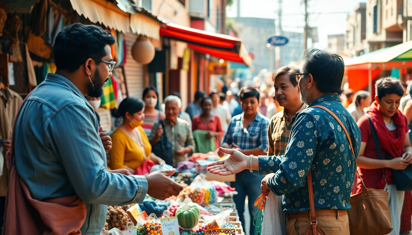 Engaging scene showcasing Jirle Marketplace for sellers & Buyers with vibrant interactions and community atmosphere.