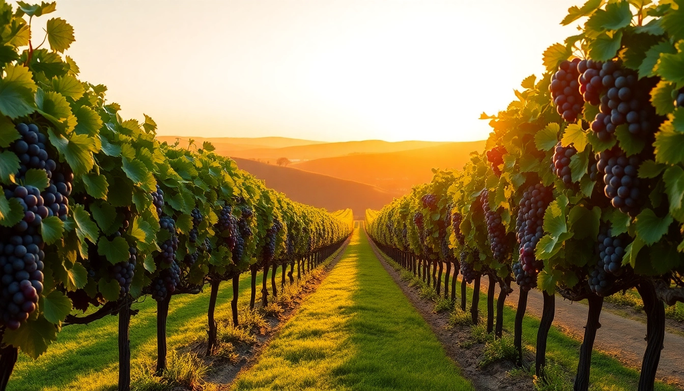 Tasting room at clarksburg wineries surrounded by picturesque grapevines at sunset.